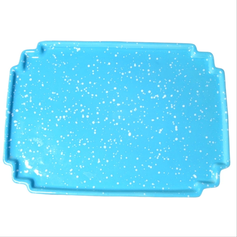 Vintage blue/white speckle Crowning touch serving tray/platter